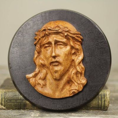 Main image for Hand Carved Teak Wood Wall Sculpture Depicting Jesus Agony of Christ