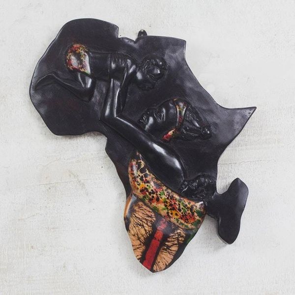 Alternate image for Sese Wood African Continent Relief Panel from Ghana African Mother