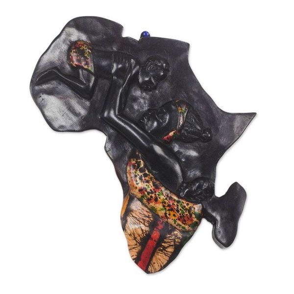 Alternate image for Sese Wood African Continent Relief Panel from Ghana African Mother