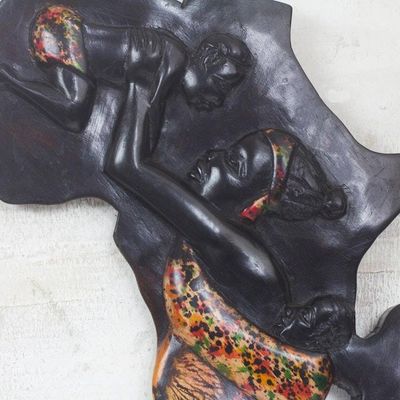 Alternate image for Sese Wood African Continent Relief Panel from Ghana African Mother