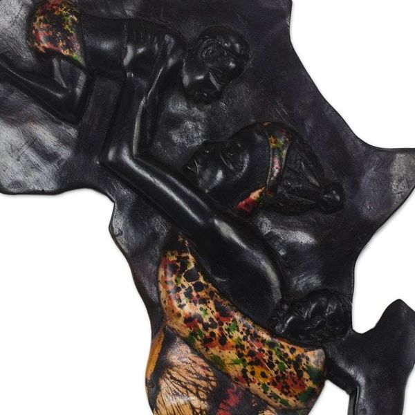 Alternate image for Sese Wood African Continent Relief Panel from Ghana African Mother