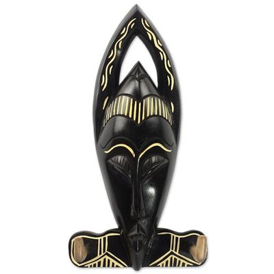 Alternate image for Hand Carved Black Wood Key Holder from Ghana Blessed Face