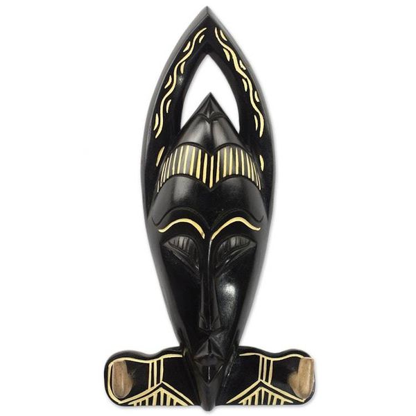 Alternate image for Hand Carved Black Wood Key Holder from Ghana Blessed Face