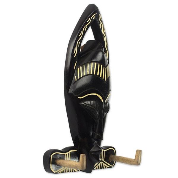 Alternate image for Hand Carved Black Wood Key Holder from Ghana Blessed Face