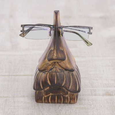 Alternate image for Whimsical Mustached Face Mango Wood Eyeglasses Holder Mustachio