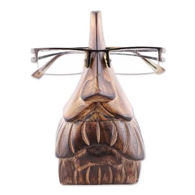 Alternate image for Whimsical Mustached Face Mango Wood Eyeglasses Holder Mustachio