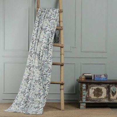 Alternate image for Kantha-Embroidered Cotton Queen Bedspread with Floral Print Kalamkari Garden
