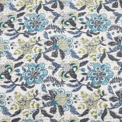Alternate image for Kantha-Embroidered Cotton Queen Bedspread with Floral Print Kalamkari Garden