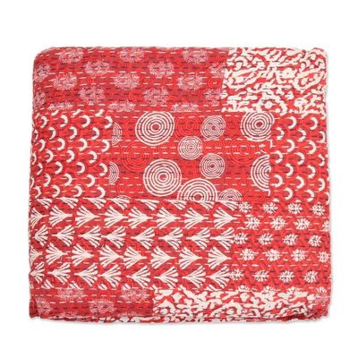 Alternate image for Red Kantha Stitch Cotton Bedding Set from India 3 Pcs Kantha Charm in Red