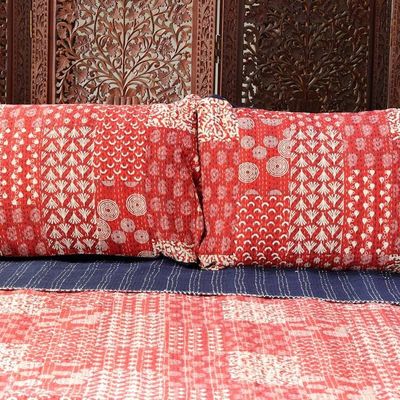 Alternate image for Red Kantha Stitch Cotton Bedding Set from India 3 Pcs Kantha Charm in Red