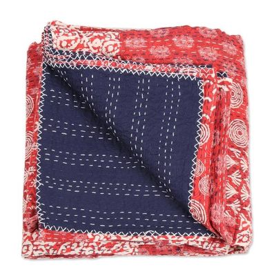 Alternate image for Red Kantha Stitch Cotton Bedding Set from India 3 Pcs Kantha Charm in Red