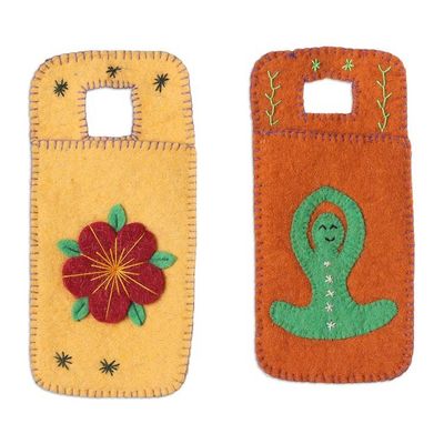 Alternate image for Set of 2 Handcrafted Yoga-Themed Wool Felt Mobile Cases Peaceful Vibes