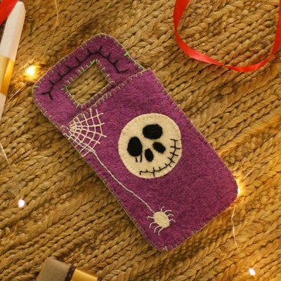 Alternate image for Handcrafted Halloween-Themed Purple Wool Felt Mobile Case Spooky Vibes