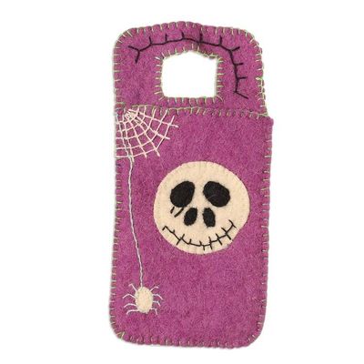 Alternate image for Handcrafted Halloween-Themed Purple Wool Felt Mobile Case Spooky Vibes