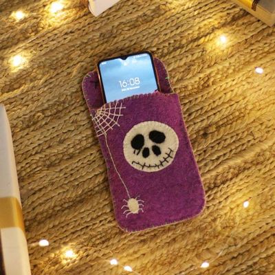 Alternate image for Handcrafted Halloween-Themed Purple Wool Felt Mobile Case Spooky Vibes