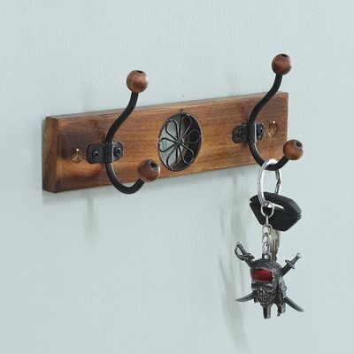 Alternate image for Floral Jali-Style Openwork Beech Wood and Iron Coat Rack Floral Majesty