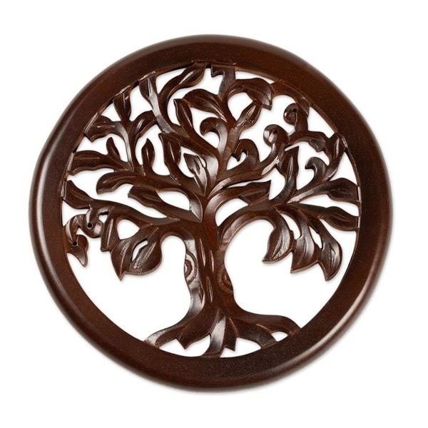 Alternate image for Tree of Life-Themed Hand-Carved Dark Brown Wood Relief Panel Eternal Roots