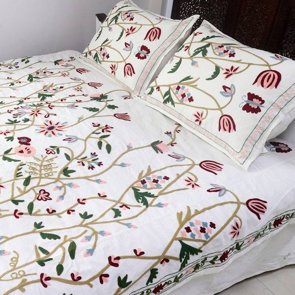 Alternate image for 3-piece Set Embroidered Cotton Twin Bedspread  Pillow Shams Kashmir Bloom