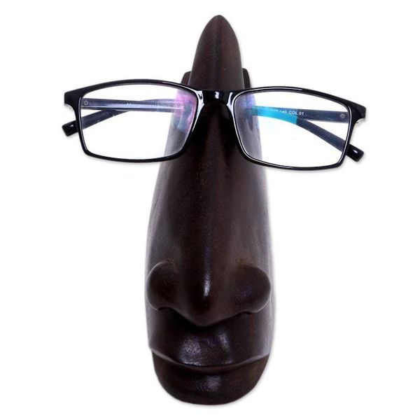 Alternate image for Wood Eyeglasses Stand in Dark Brown from Bali Prominent Nose in Dark Brown