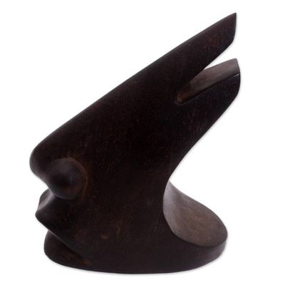 Alternate image for Wood Eyeglasses Stand in Dark Brown from Bali Prominent Nose in Dark Brown