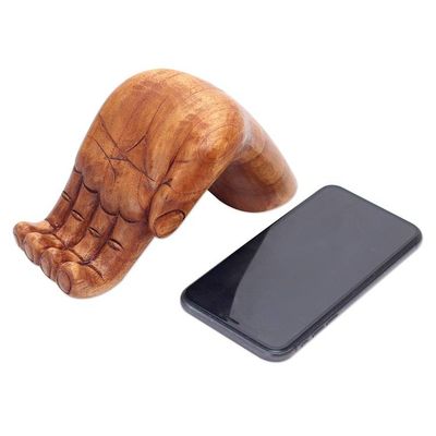 Alternate image for Hand Carved Jempinis Wood Phone Stand Take My Hand