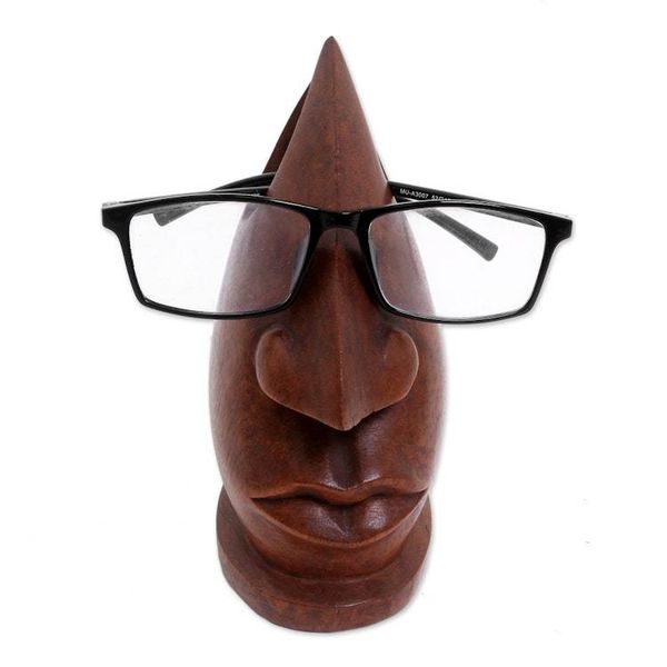 Alternate image for Wood Eyeglasses Stand in Light Brown from Bali Prominent Nose in Light Brown