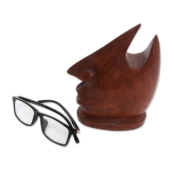 Alternate image for Wood Eyeglasses Stand in Light Brown from Bali Prominent Nose in Light Brown