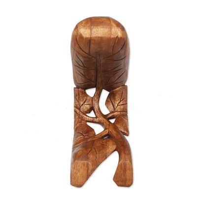Alternate image for Wood Phone Stand with Leaf Motif Hand-Carved in Bali Tropical Leaves