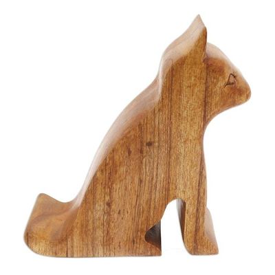 Alternate image for Hand Made Jempinis Wood Cat Phone Stand Dialing Cat