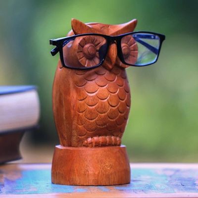 Alternate image for Owl-Shaped Jempinis Wood Eyeglasses Holder from Bali Wise Owl
