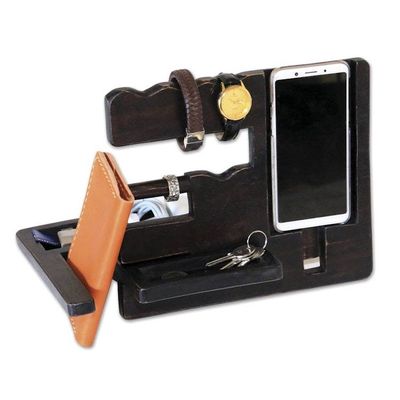 Alternate image for Handcrafted Rustic Wood Organizer from Bali Singaraja Brown