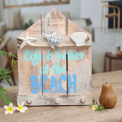 Alternate image for Beach and Nautical Distressed Wood Coat Rack from Indonesia Life is Better at the Beach