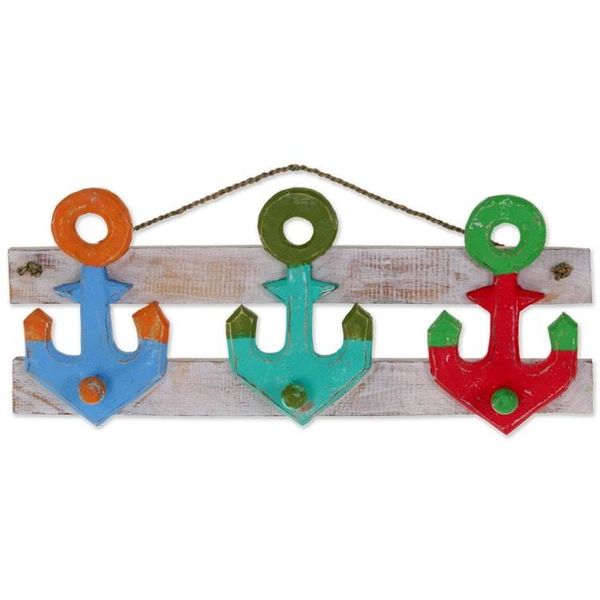 Alternate image for Artisan Crafted Nautical Theme Wooden Coat Rack from Bali Three Anchors
