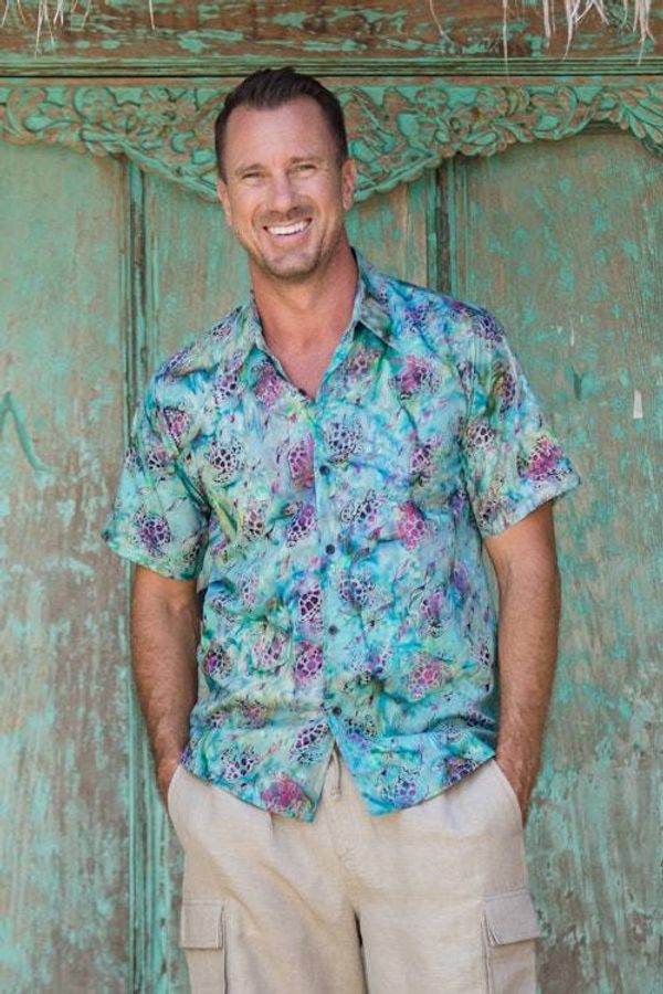 Alternate image for Mens Turtle-Themed Cotton Batik Shirt Handcrafted in Bali Ocean Majesty