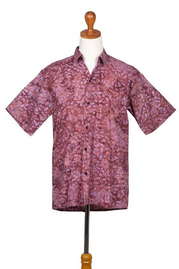 Alternate image for Fair Trade Mens Cotton Batik Shirt in Reds from Bali Light and Shadow