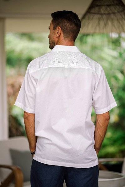 Alternate image for Mens White Embroidered Cotton Shirt White Barong