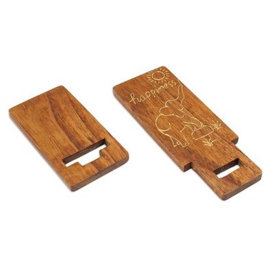 Alternate image for Hand-Carved and Painted Wood Phone Stand with Elephant Motif Happy Elephant