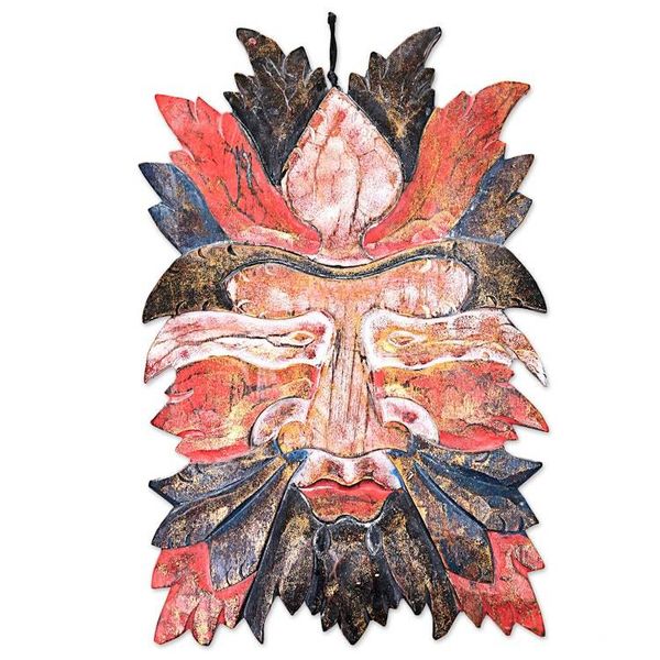 Alternate image for Hand Carved Red and Black Wood Wall Panel from Indonesia Camouflage
