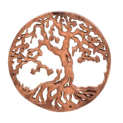Alternate image for Trunyan Tree Hand Carved Circular Wood Relief Wall Panel Trunyan Mystery