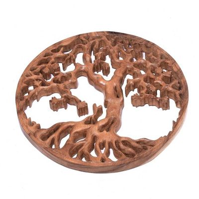 Alternate image for Trunyan Tree Hand Carved Circular Wood Relief Wall Panel Trunyan Mystery