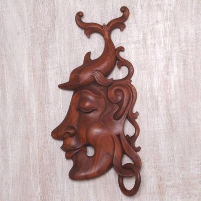 Alternate image for Woman and Dolphin Hand Carved Wood Wall Accent Mermaid Wonder