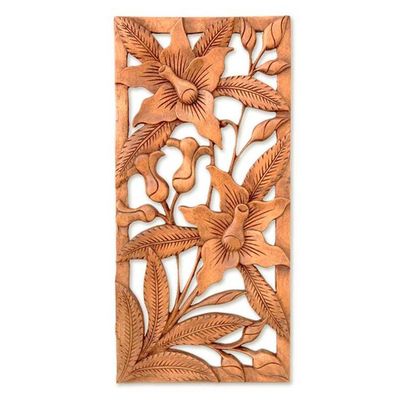 Alternate image for Floral Wood Wall Sculpture Balinese Orchids