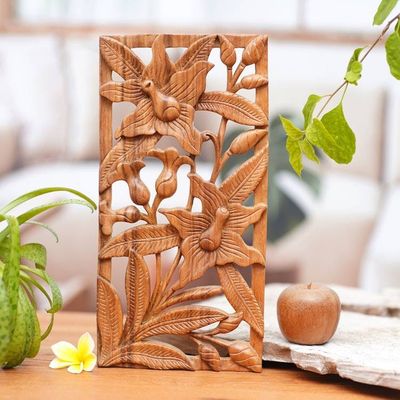 Alternate image for Floral Wood Wall Sculpture Balinese Orchids