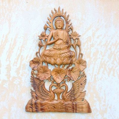 Alternate image for Buddha Vitarka Mudra Wood Relief Panel Teaching Buddha