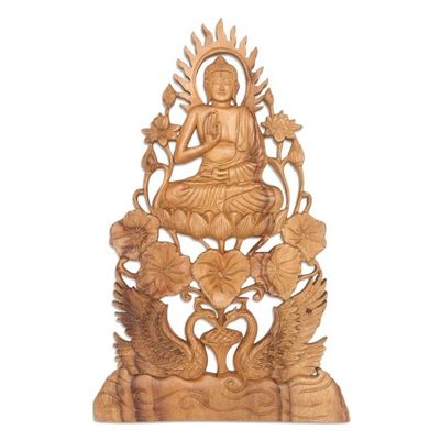 Alternate image for Buddha Vitarka Mudra Wood Relief Panel Teaching Buddha