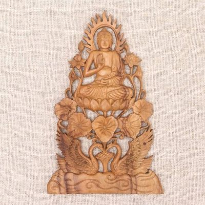 Alternate image for Buddha Vitarka Mudra Wood Relief Panel Teaching Buddha
