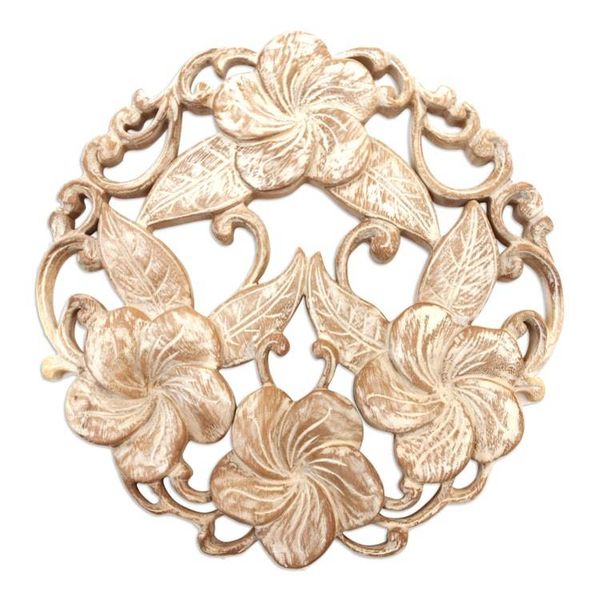 Alternate image for Hand Carved Balinese Plumeria Wreath Relief Panel Plumeria Wreath