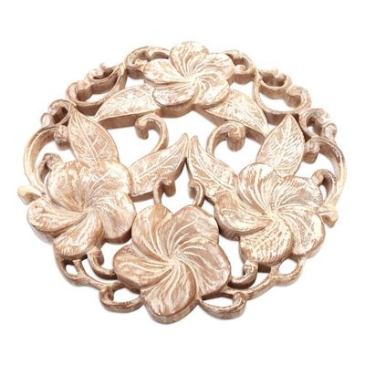 Alternate image for Hand Carved Balinese Plumeria Wreath Relief Panel Plumeria Wreath