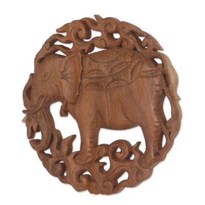 Alternate image for Elephant Themed Wood Wall Relief Panel Palace Elephant