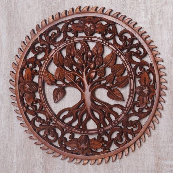 Alternate image for Hand Carved Tree Motif Wood Wall Relief Panel from Bali Tranquility Tree